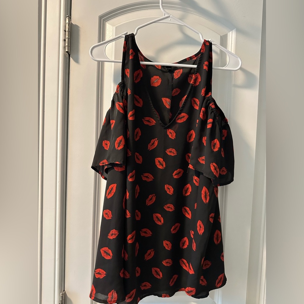 Torrid Black Top with Red Lip Print